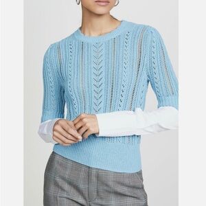 NWT Veronica Beard Spence Blue Mixed Media Sweater Long Sleeve Shirt Top size S